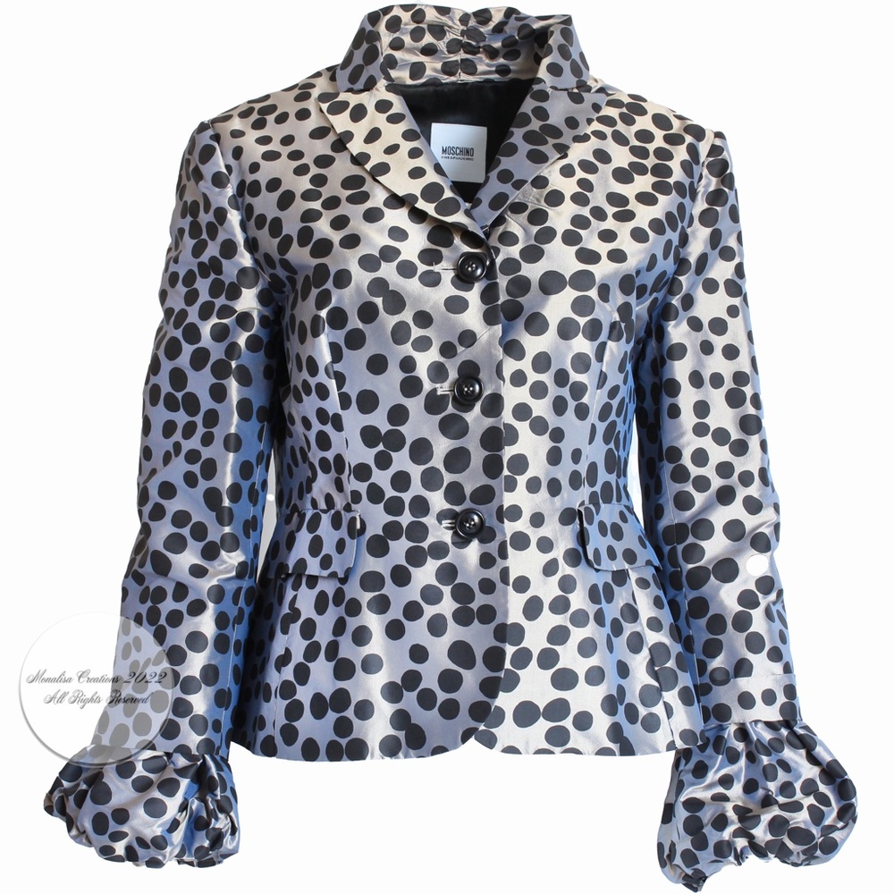 Moschino Jacket Gunmetal Silk with Polka Dots Puff Sleeves Cheap and Chic US 12